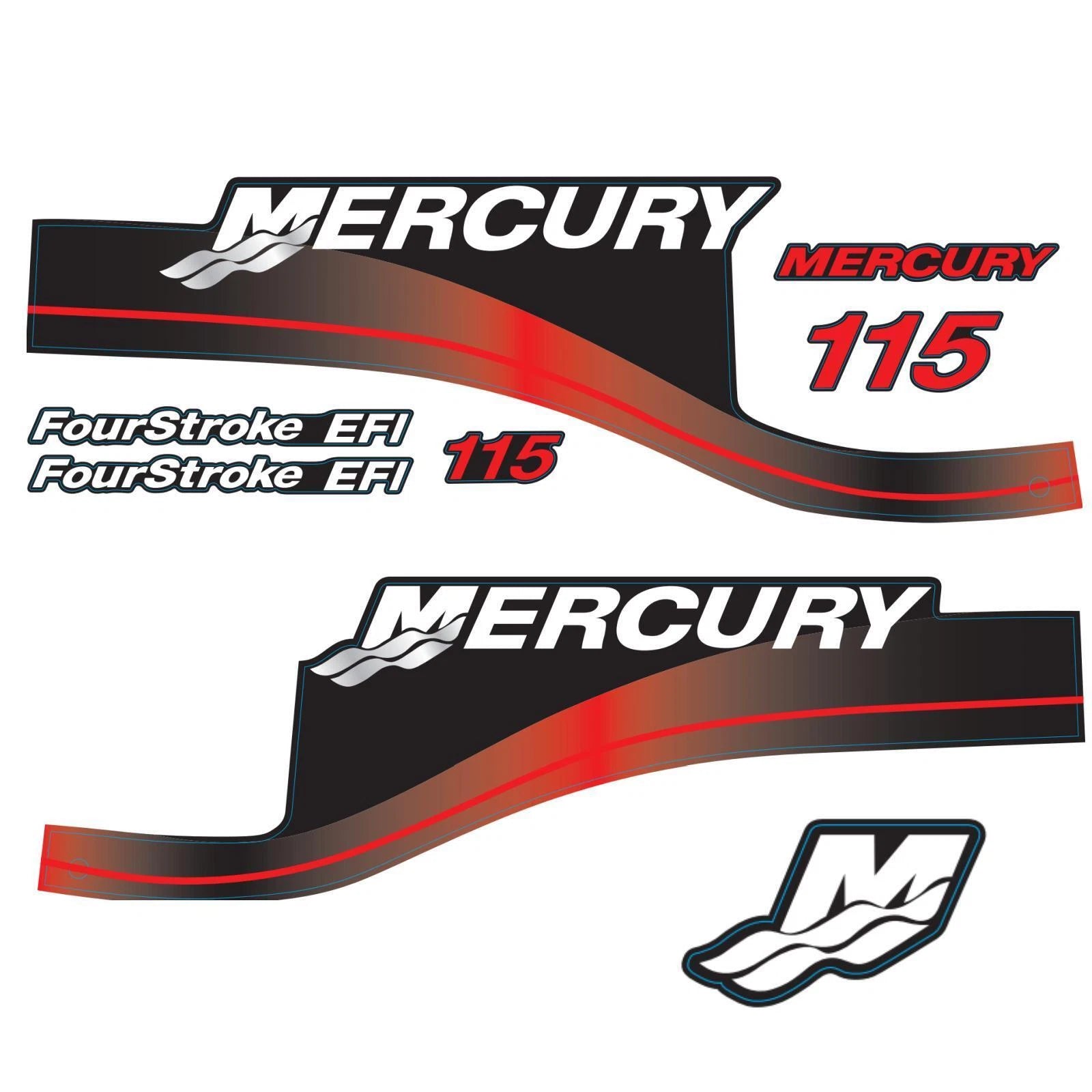 Set of 2 Marine Outboard Decals for Mercury 115 HP (N/A) 881649A01