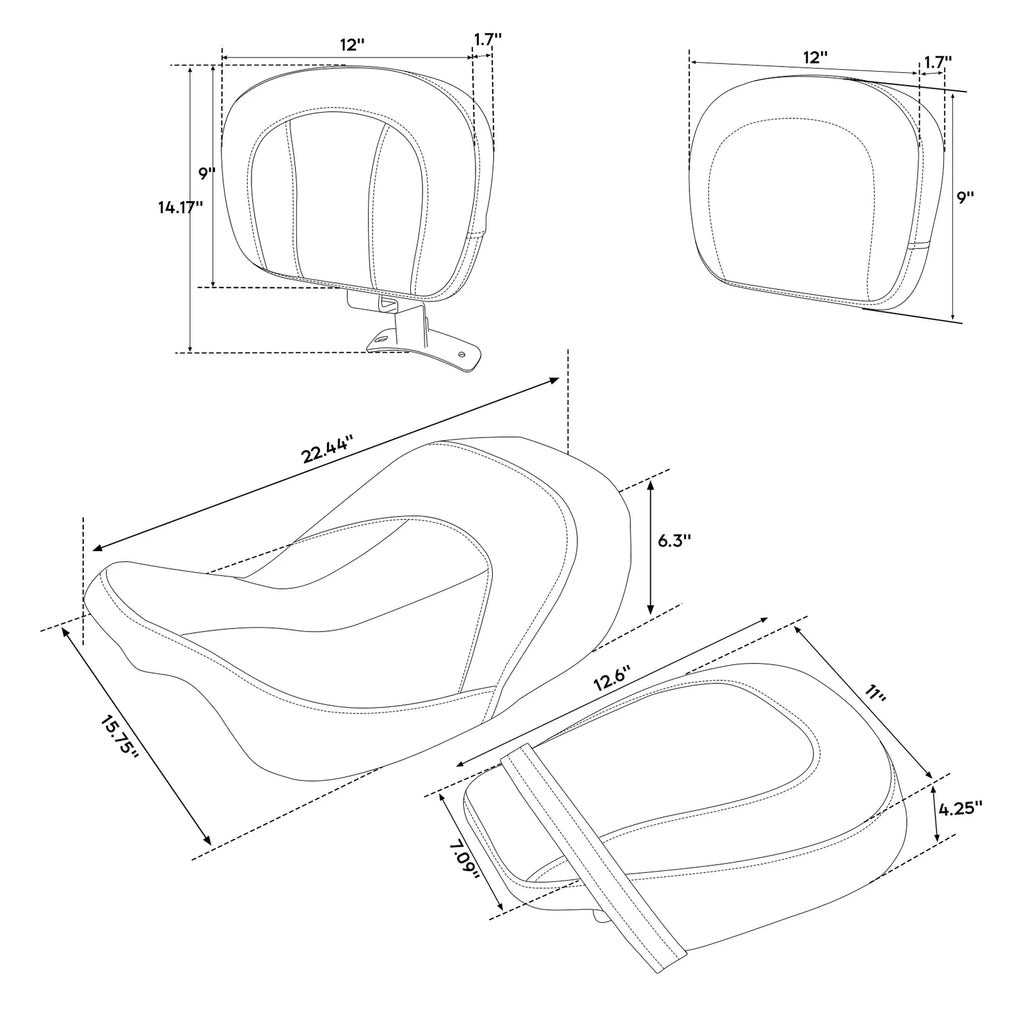 Driver Passenger Seats & Rider Backrest Pad for Harley Touring Street Glide (2009–2023)
