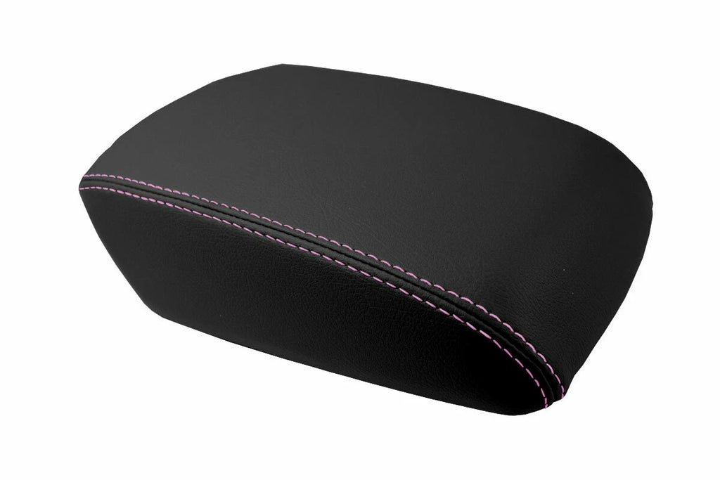Leather Console Lid Armrest Cover for Ford Focus (2012–2018) Black Pink Stitch