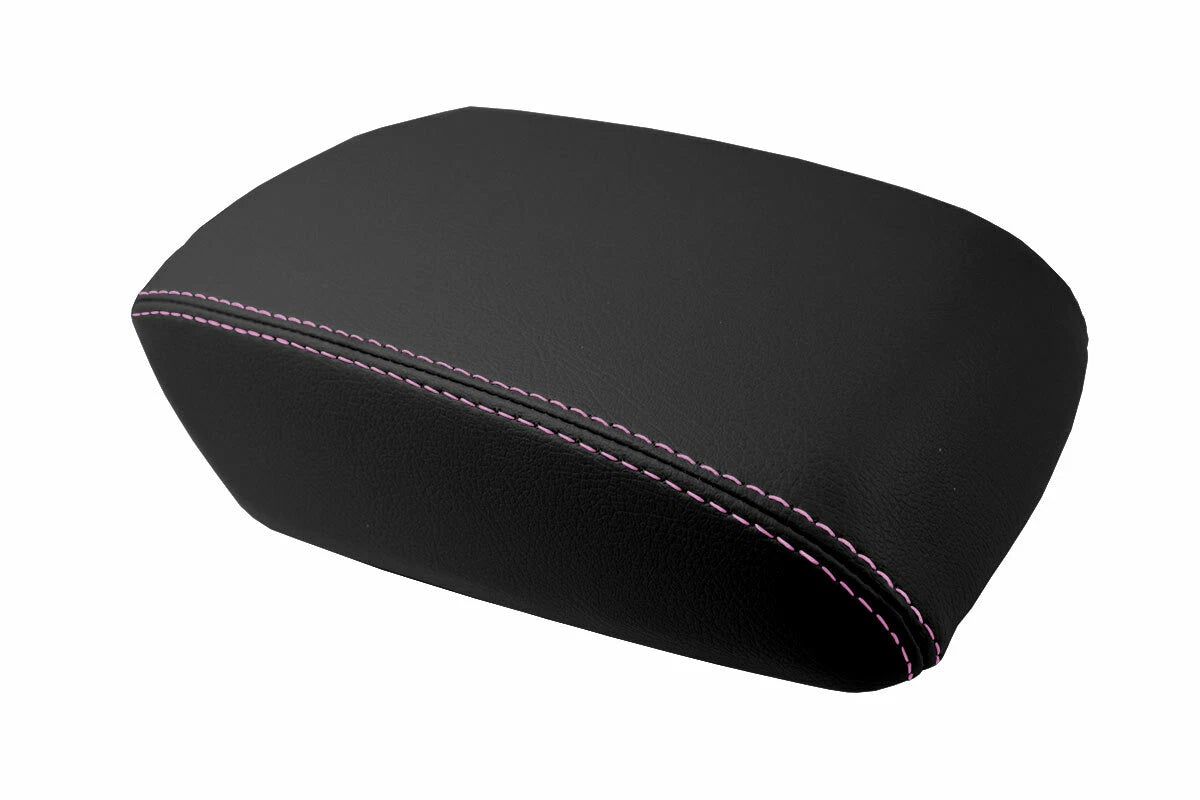 Leather Console Lid Armrest Cover for Ford Focus (2012–2018) Black Pink Stitch
