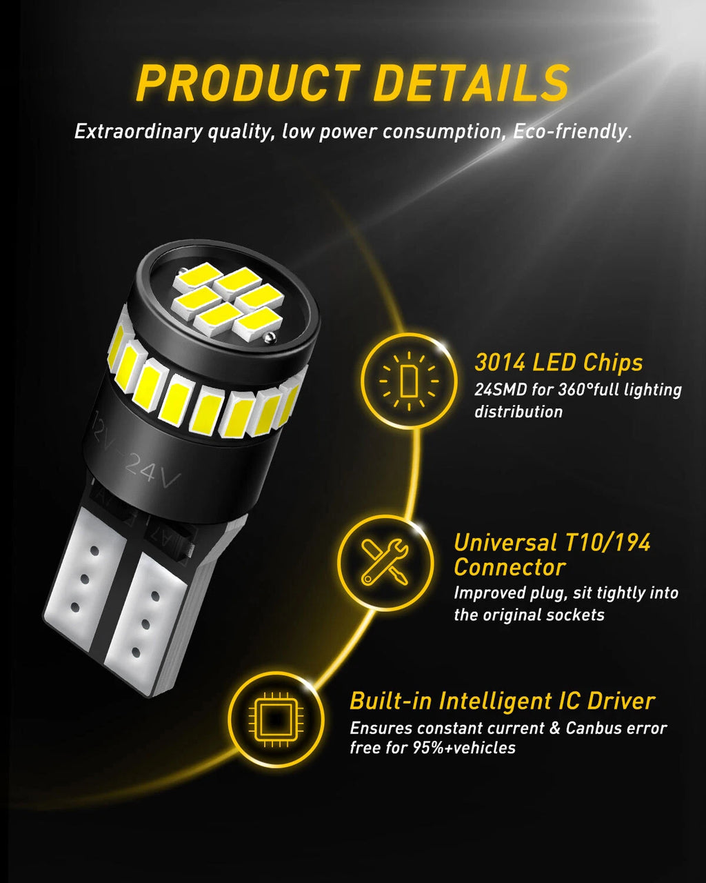 2X T10 6000K White LED Trailer Interior Light Bulb for Various Models