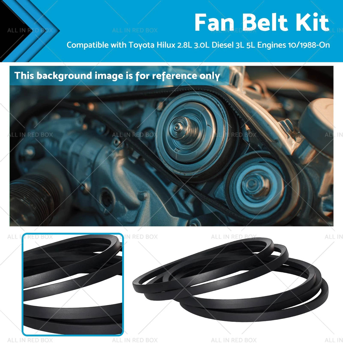 Fan Belt Kit for Toyota Hilux (1988-On) 2.8L 3.0L 3L 5L Engines