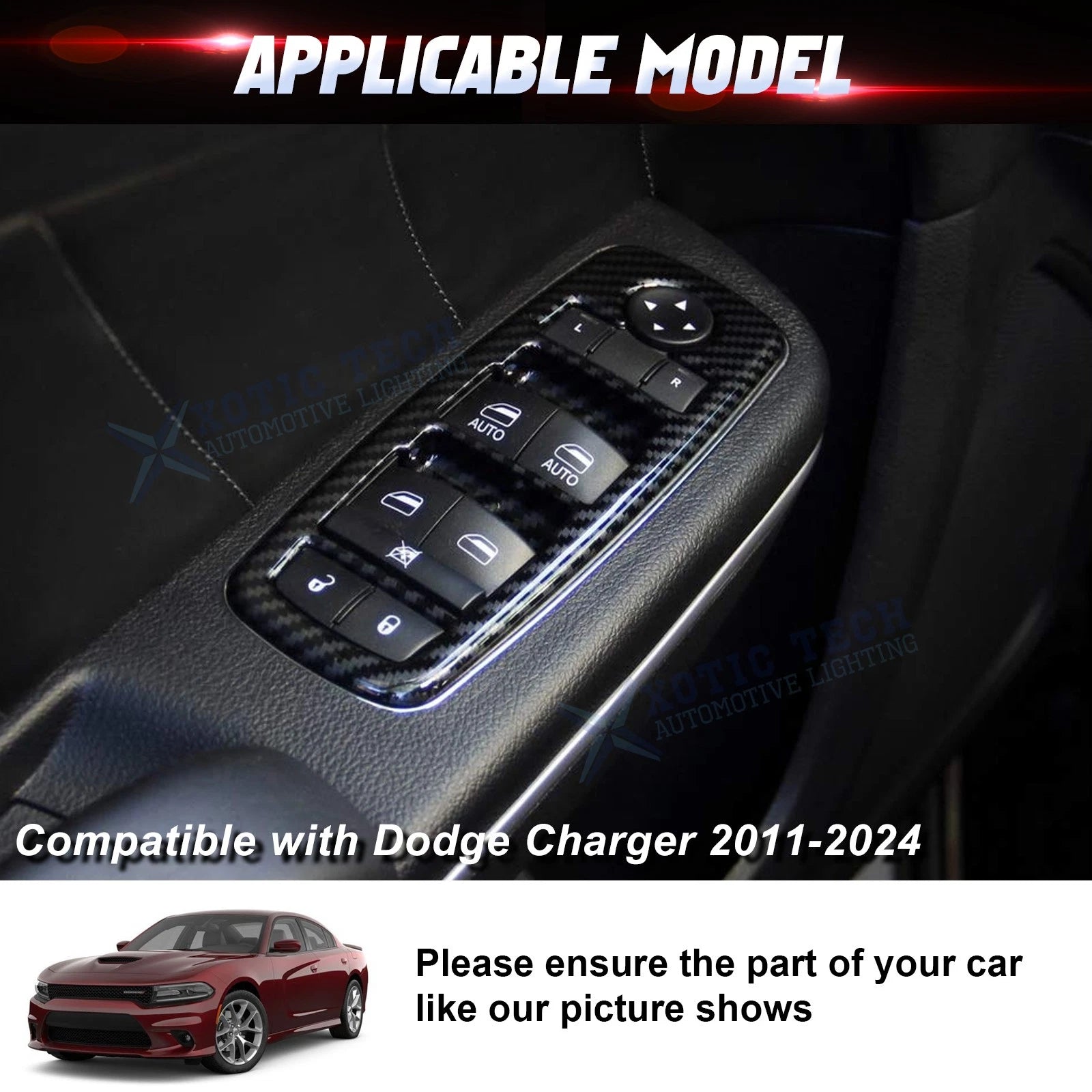 Carbon Fiber Look Window Lift Switch Cover for Dodge Charger, Durango, Ram (2014-2020)