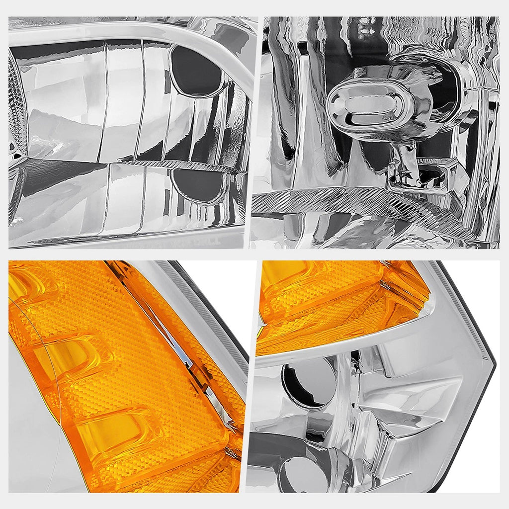Factory Style Quad Beam Headlights for Dodge Ram 1500-3500 (2009–2012) Chrome/Amber