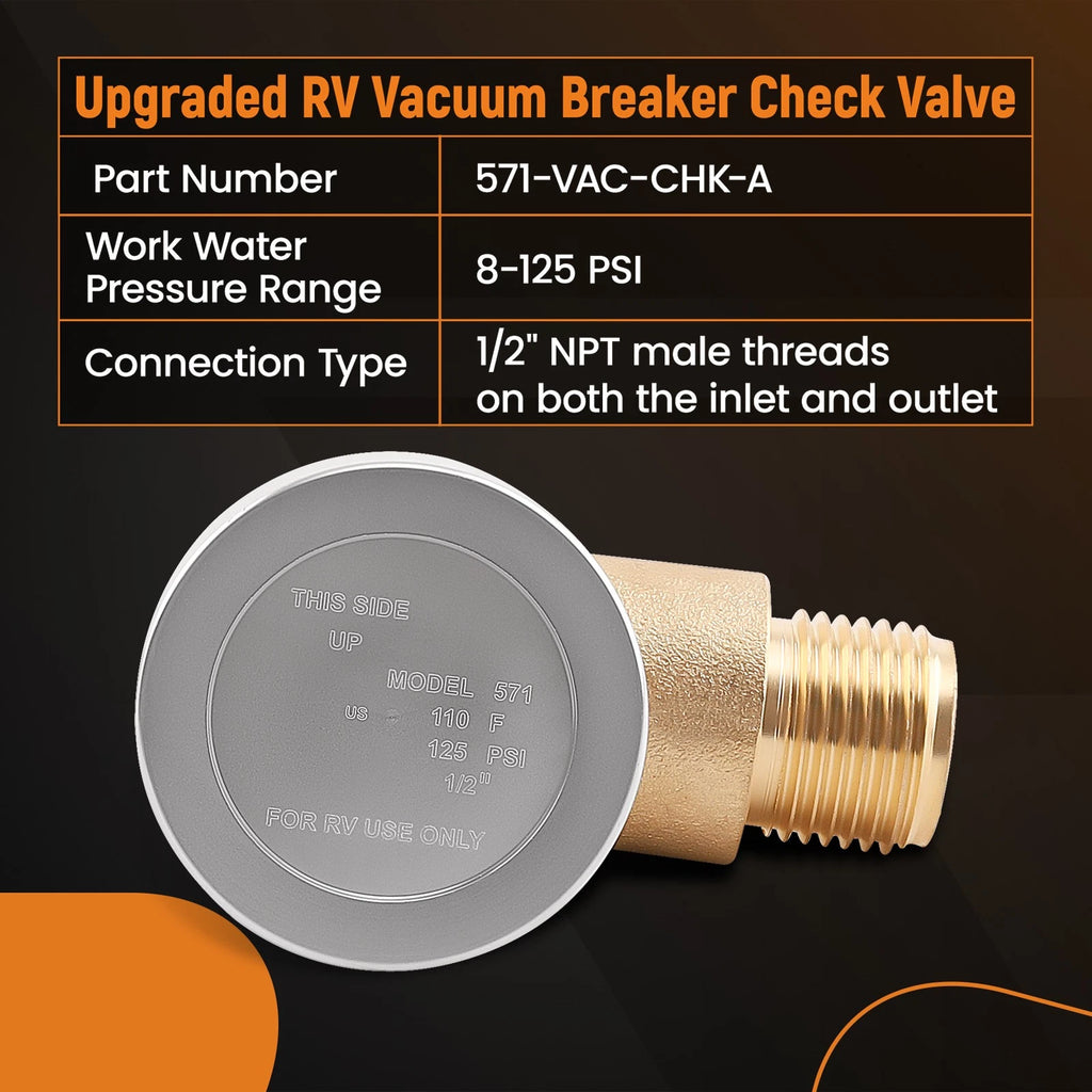 Brass RV Camper Black Tank Vacuum Breaker Check Valve for 571-VAC-CHK-A (2012–2014)