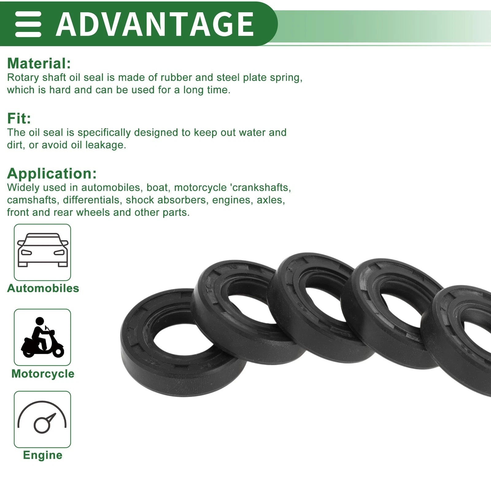 Set of 5 Oil Seal Ring 16x28x7mm NBR Rubber for Various Models 