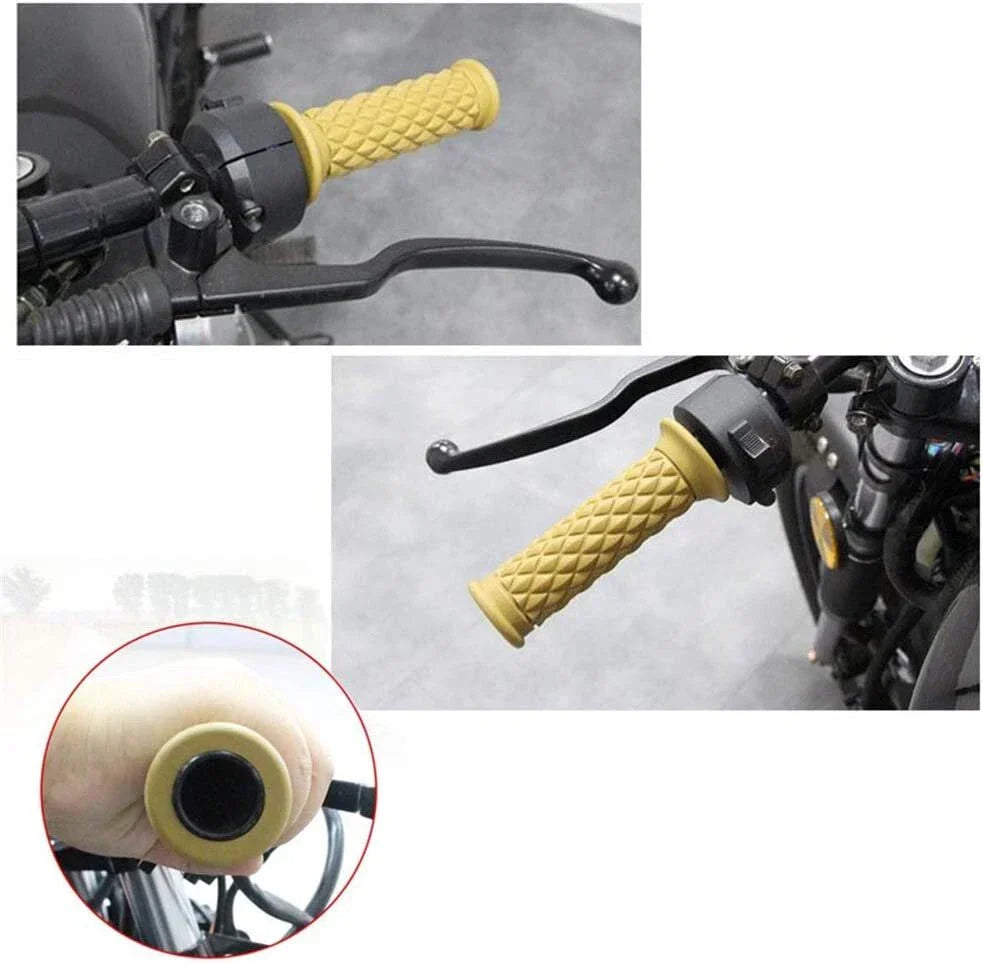 Diamond Pattern Motorcycle Grips for Cafe Racer - Grey