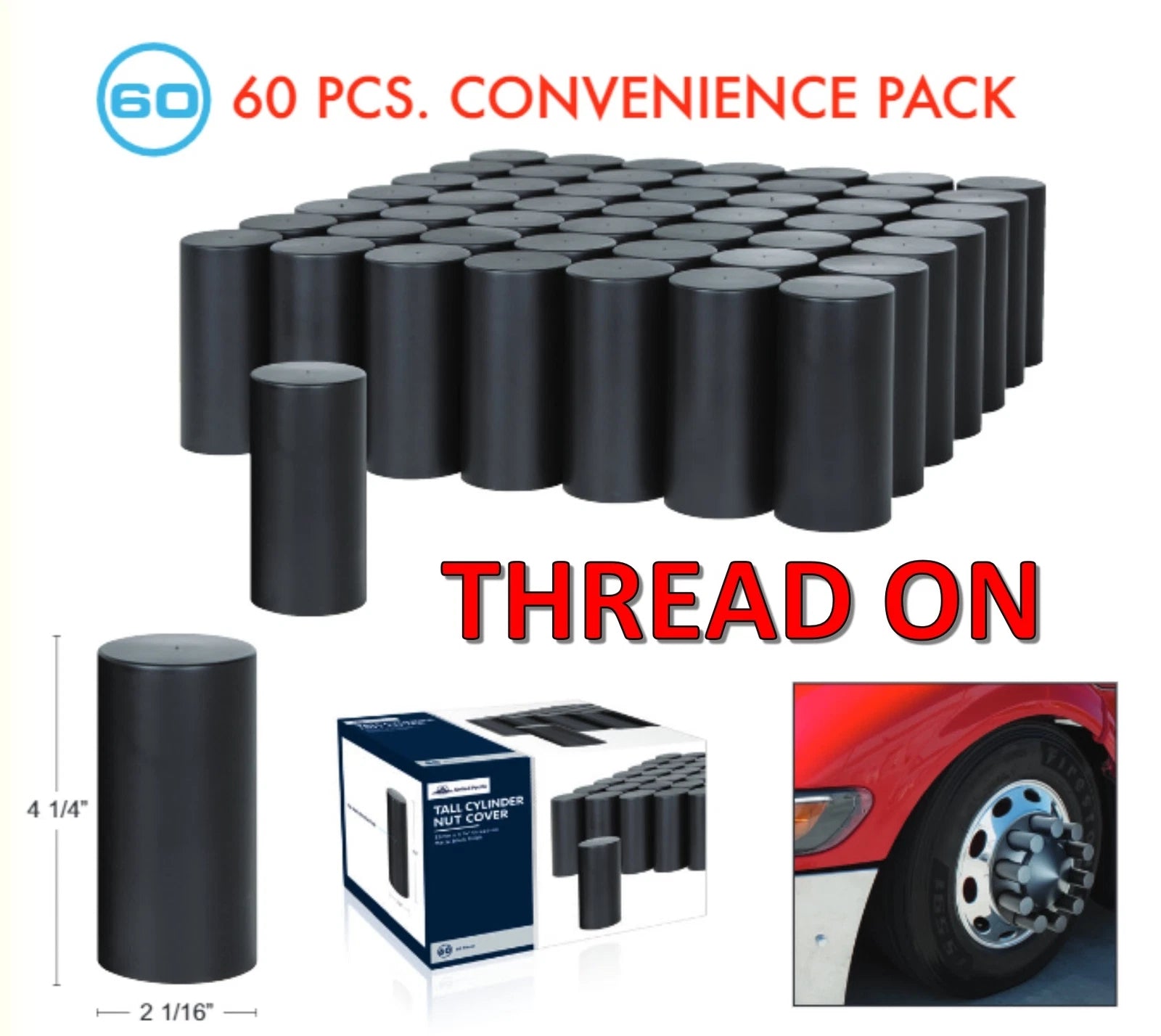 Matte Black Cylinder Lug Nut Covers Thread-On 33mm for Ford F-150 (2004–2014)