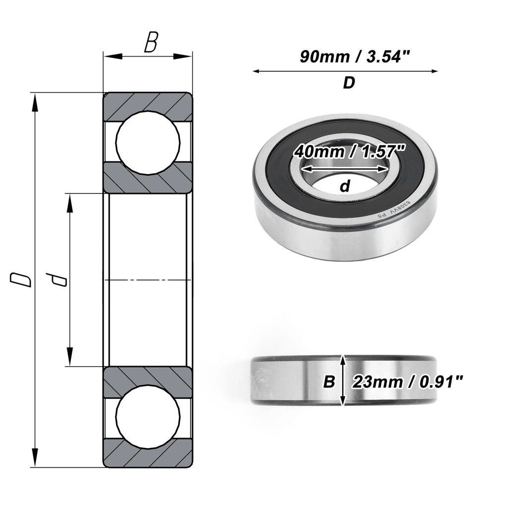 Deep Groove Ball Bearing 6308VV for Scooter Skateboard Wheel (40x90x23mm)