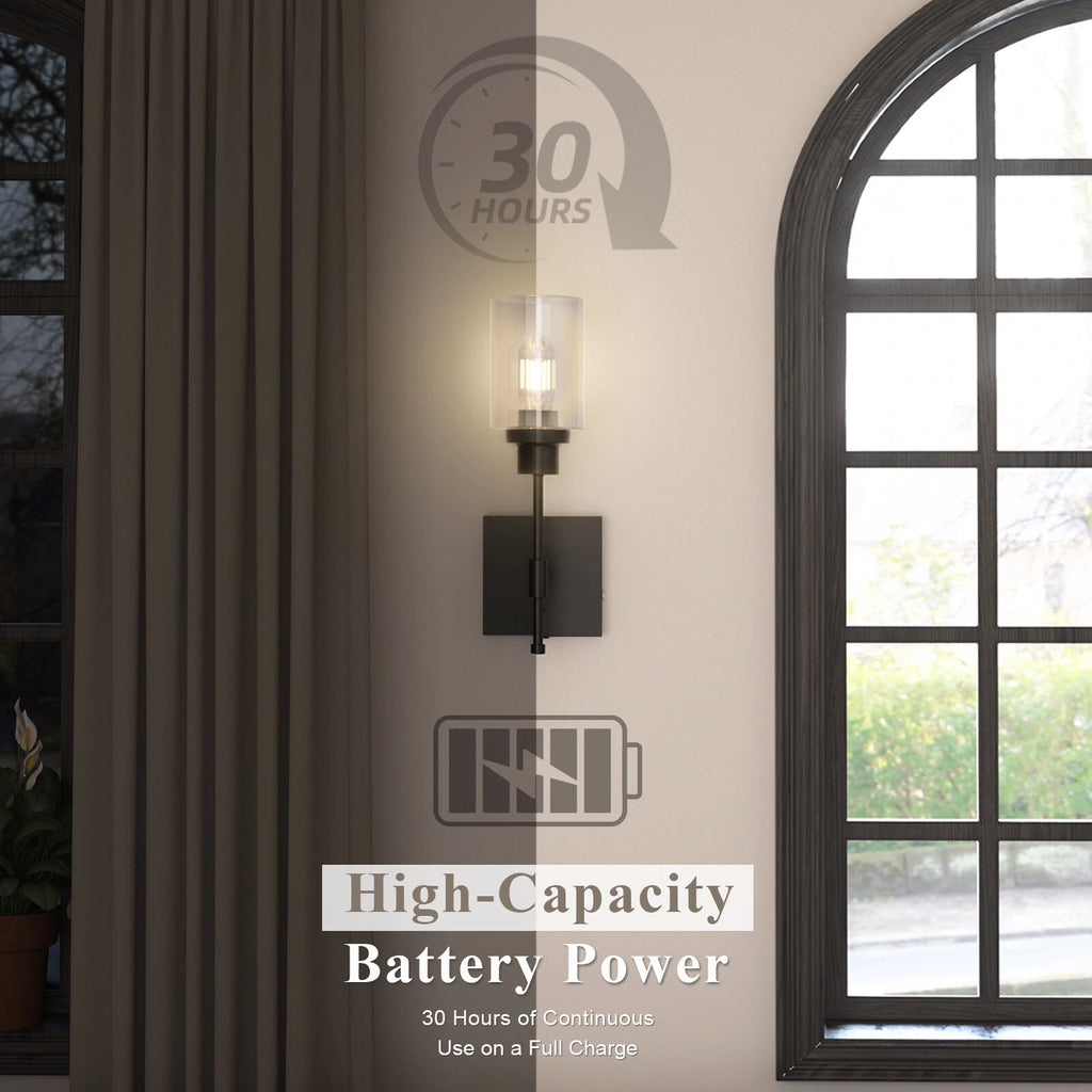 LED Wireless Wall Sconce Lamp - Rechargeable Glass Black