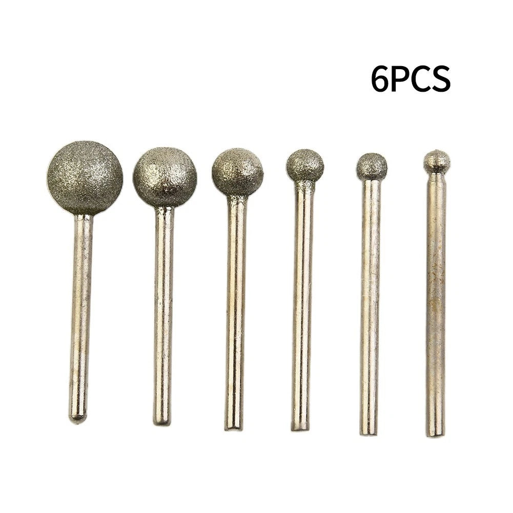 Set of 6 Diamond Round Ball Burr Drill Bits 4-12mm for Carving