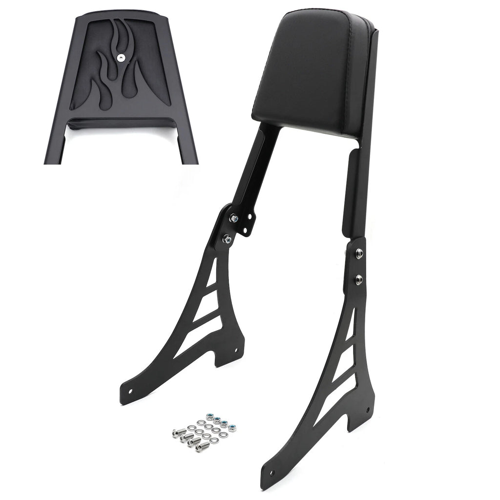 Black Flame Backrest Sissy Bar with Leather Pad for Harley Sportster (883-1200)