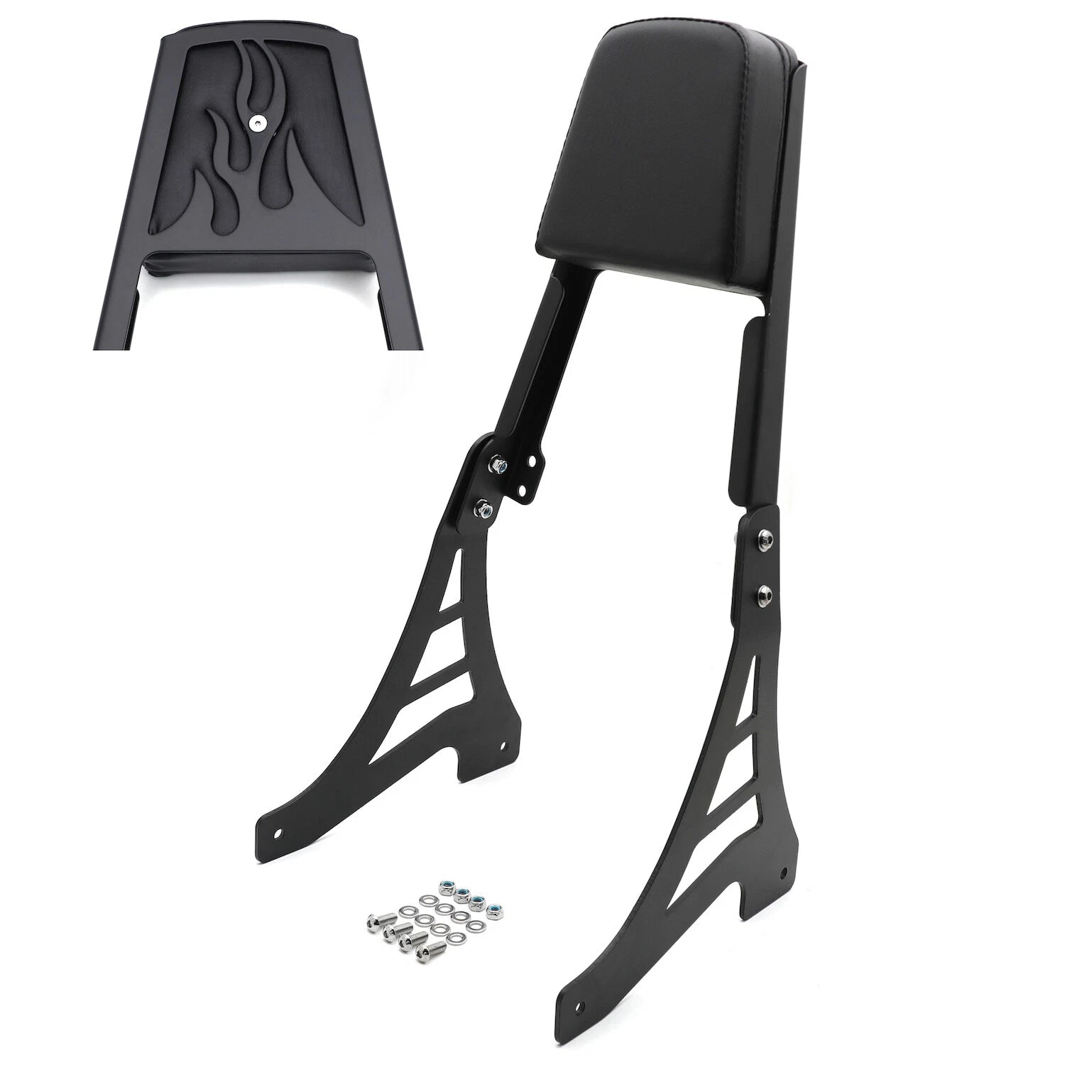 Black Flame Backrest Sissy Bar with Leather Pad for Harley Sportster (883-1200)