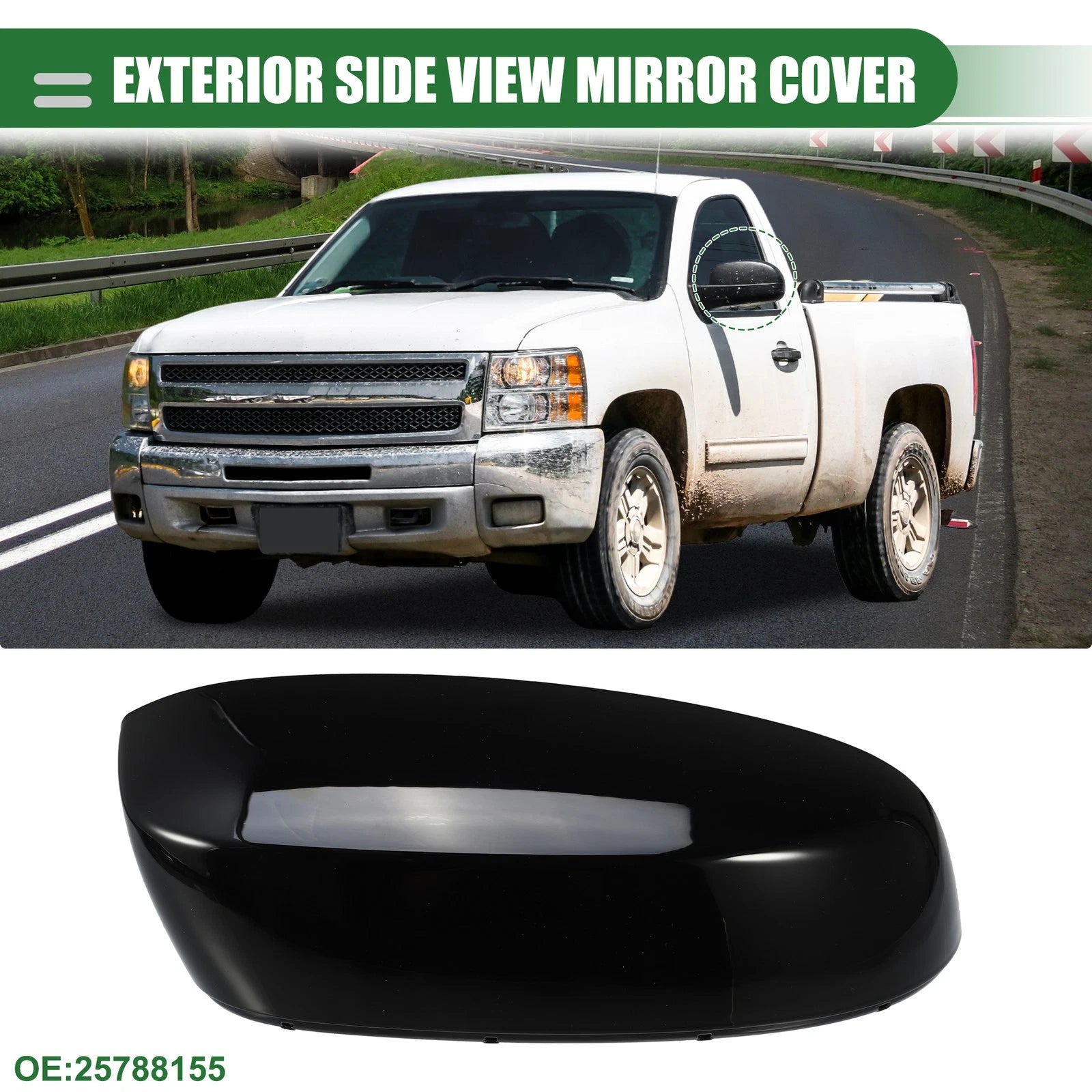 Right Rearview Mirror Cap for Chevrolet Silverado 1500 (No. 25788155, Gloss Black)