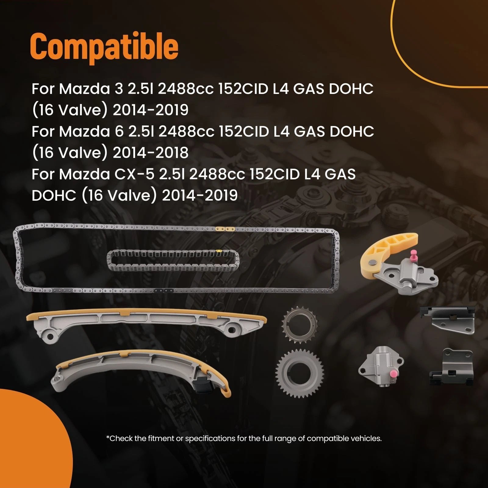 Front Timing Chain Kit for Mazda 6, CX-5 2.5L DOHC (2014–2019) PY01-11-316C