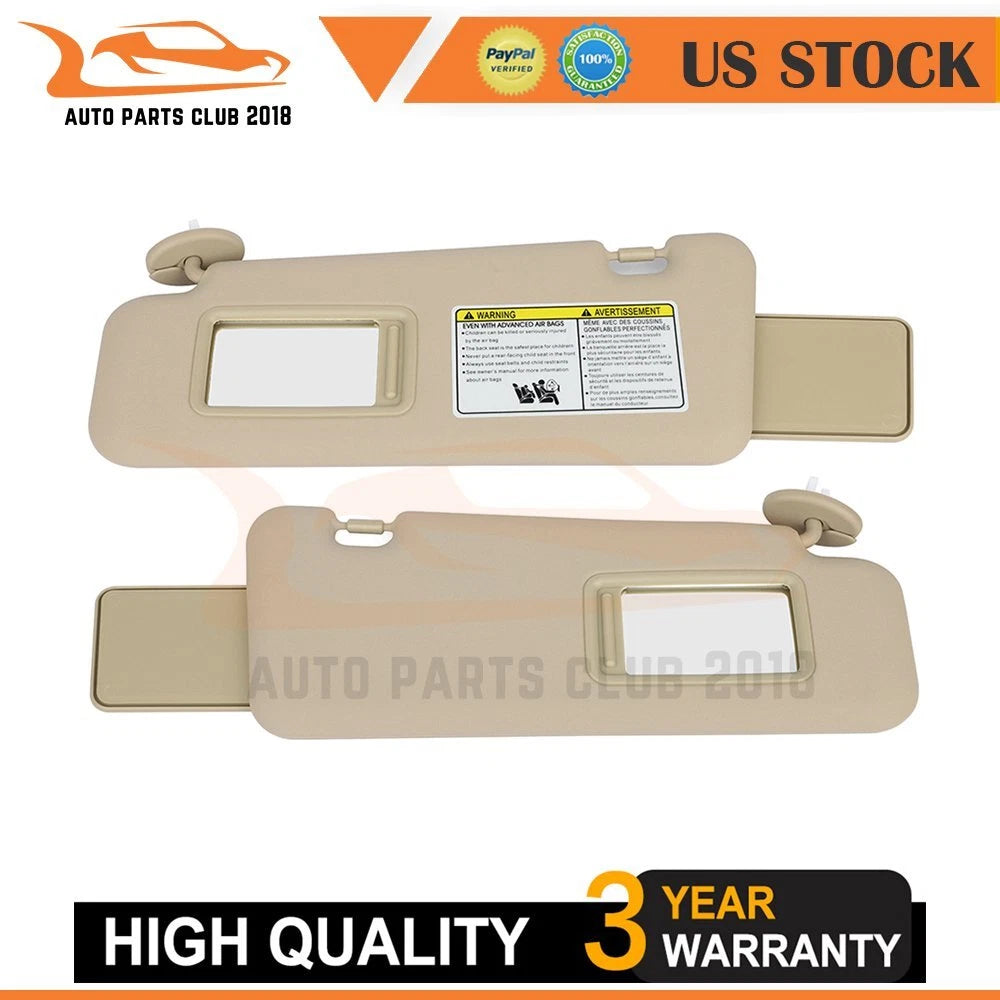 Set of 2 Beige Sun Visors for 2008–2013 Toyota Highlander with Sunroof