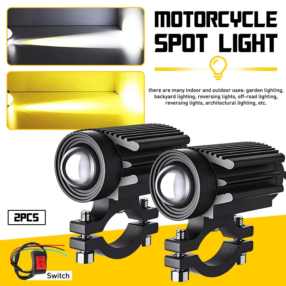 Auxiliary Spotlight Fog Lamp for Motorcycle (Dual Color, Black)
