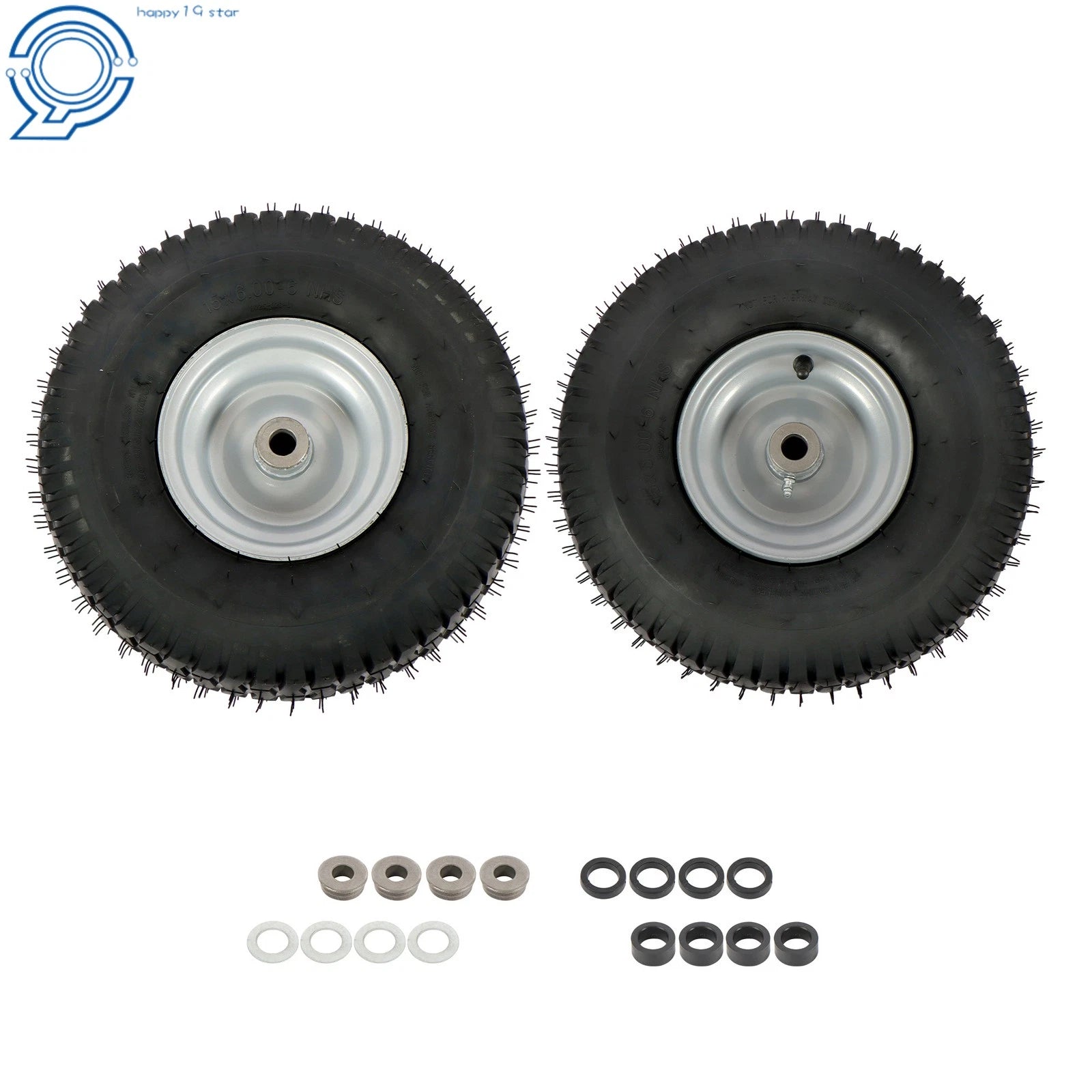 Set of 2 Lawn Mower Tires & Wheels for 15" Axle (Inflated, 3" Hub)
