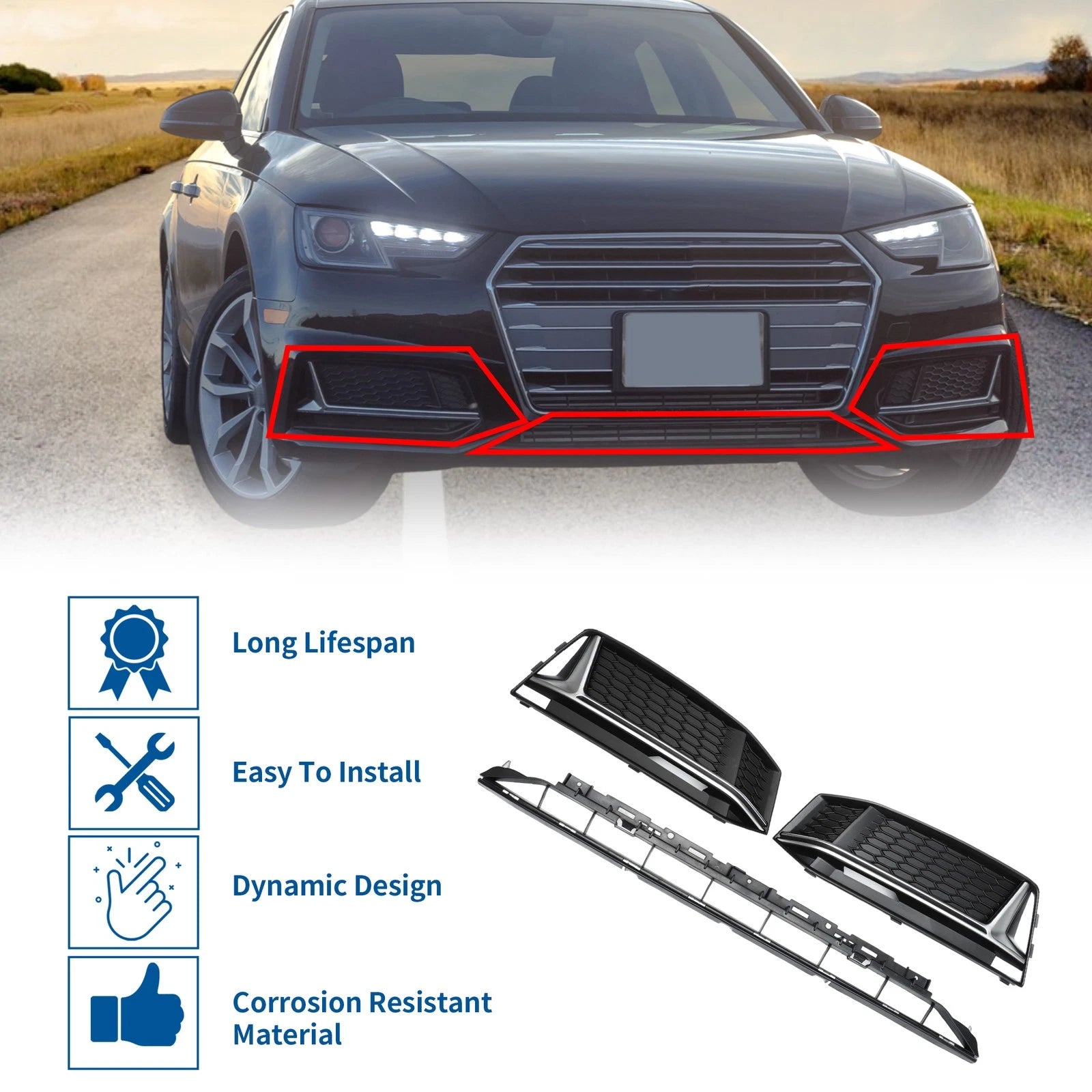Front Lower Bumper Grille for Audi A4 B9 (2016–2023) Black S-Line
