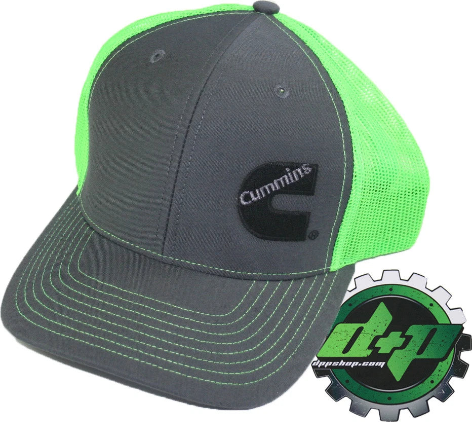 Cummins Trucker Hat for Trucks (Charcoal Gray Green Mesh Snap Back)