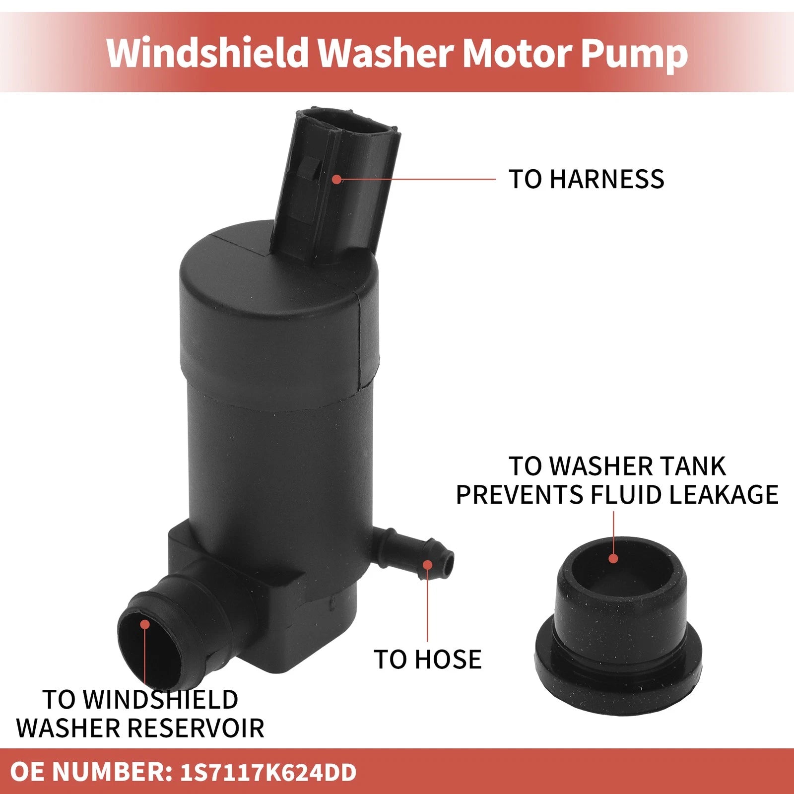 Windshield Washer Pump with Grommet for Ford (No. 1S7117K624DD)