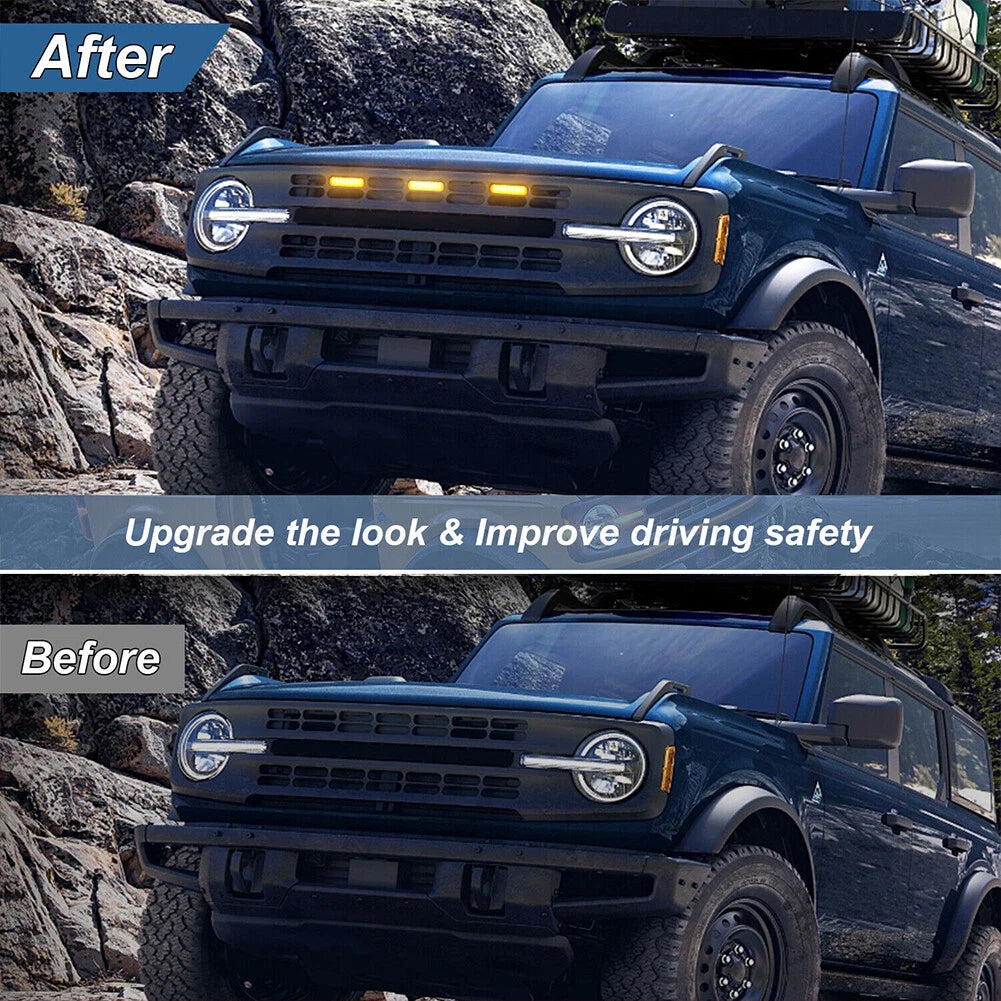 3X Smoked Amber LED Front Grille Lights for Ford Bronco (2021–2023)