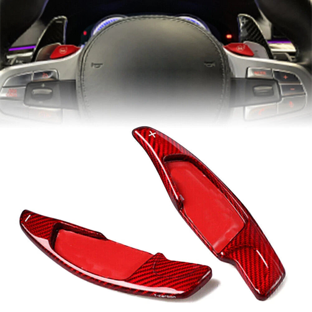 Red Carbon Fiber Steering Wheel Shift Paddle Extensions for BMW 5/7 Series