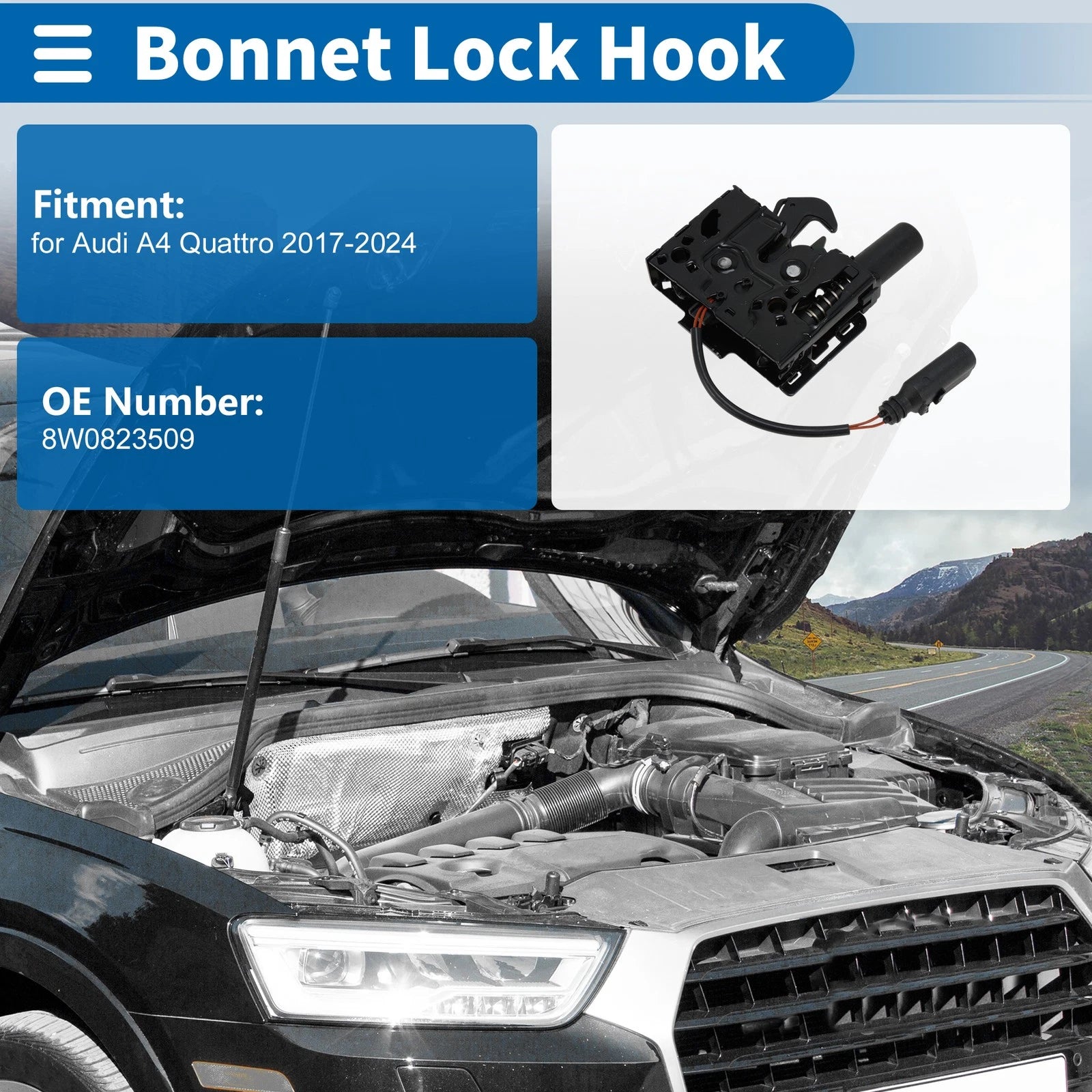 Hood Latch Assembly for Audi A4 Quattro (2017–2024) No. 8W0823509