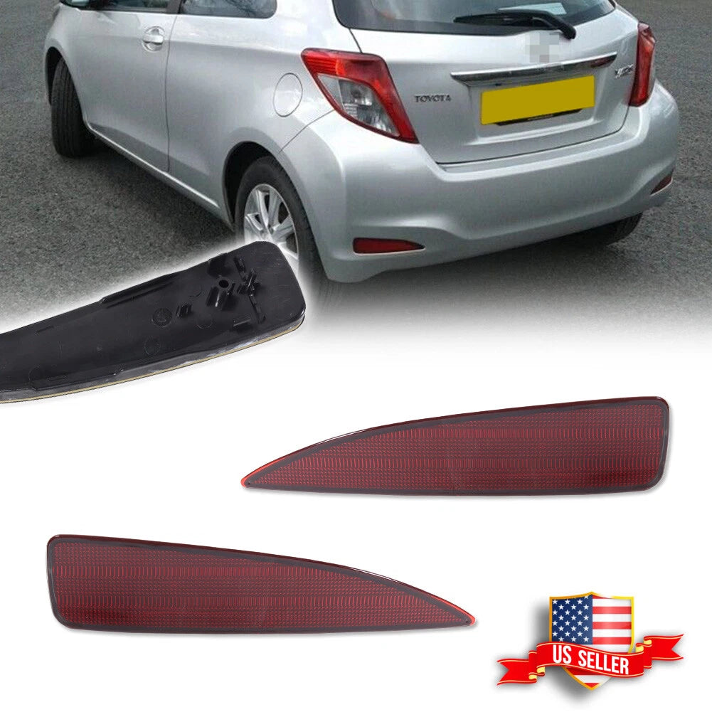 2X Red Lens Rear Bumper Reflector Lights for Toyota Yaris (2012–2014)