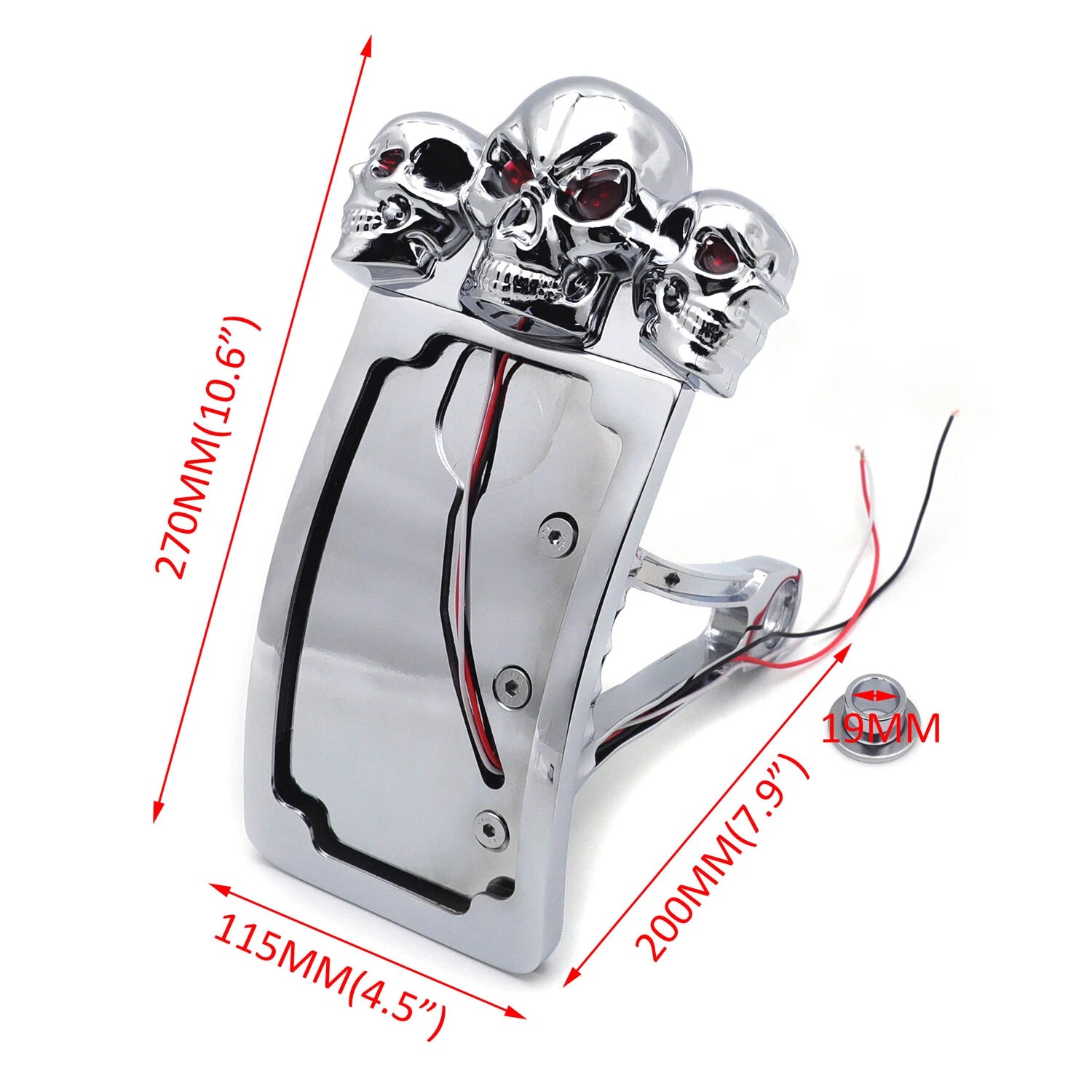 Chrome Curve Side Mount License Plate Bracket w/ Skull LED Tail Light for Ax