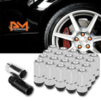 Set of 20 JDM M12X1.25 Silver Aluminum Wheel Lug Nuts with Cap & Adapter