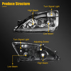 Headlight Assembly for Honda Accord (2003–2007) Black Housing Pair