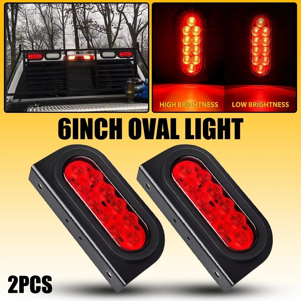 2X 6" Oval Tail Brake Stop Lights for Trailer Truck (w/ Mounting Bracket)