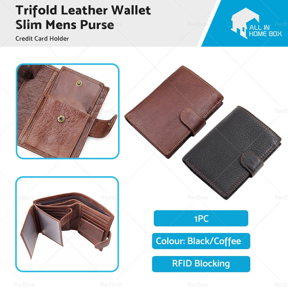 RFID Blocking Leather Wallet for Men (Trifold Credit Card Holder)