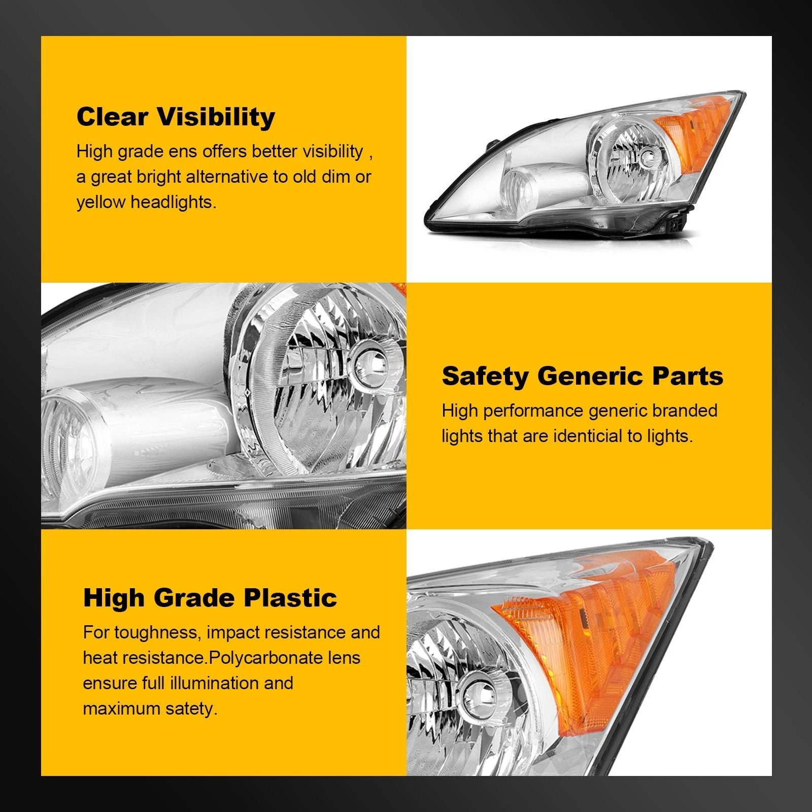 2X Headlight Assembly for Honda CR-V (2007–2011) Chrome Housing
