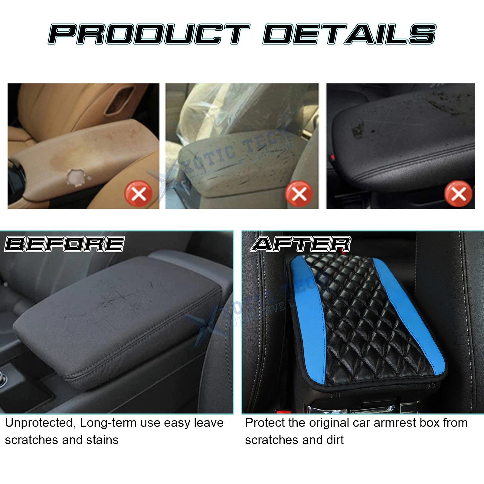 PU Leather Rhombus Center Armrest Box Cushion Trim for Universal (-)