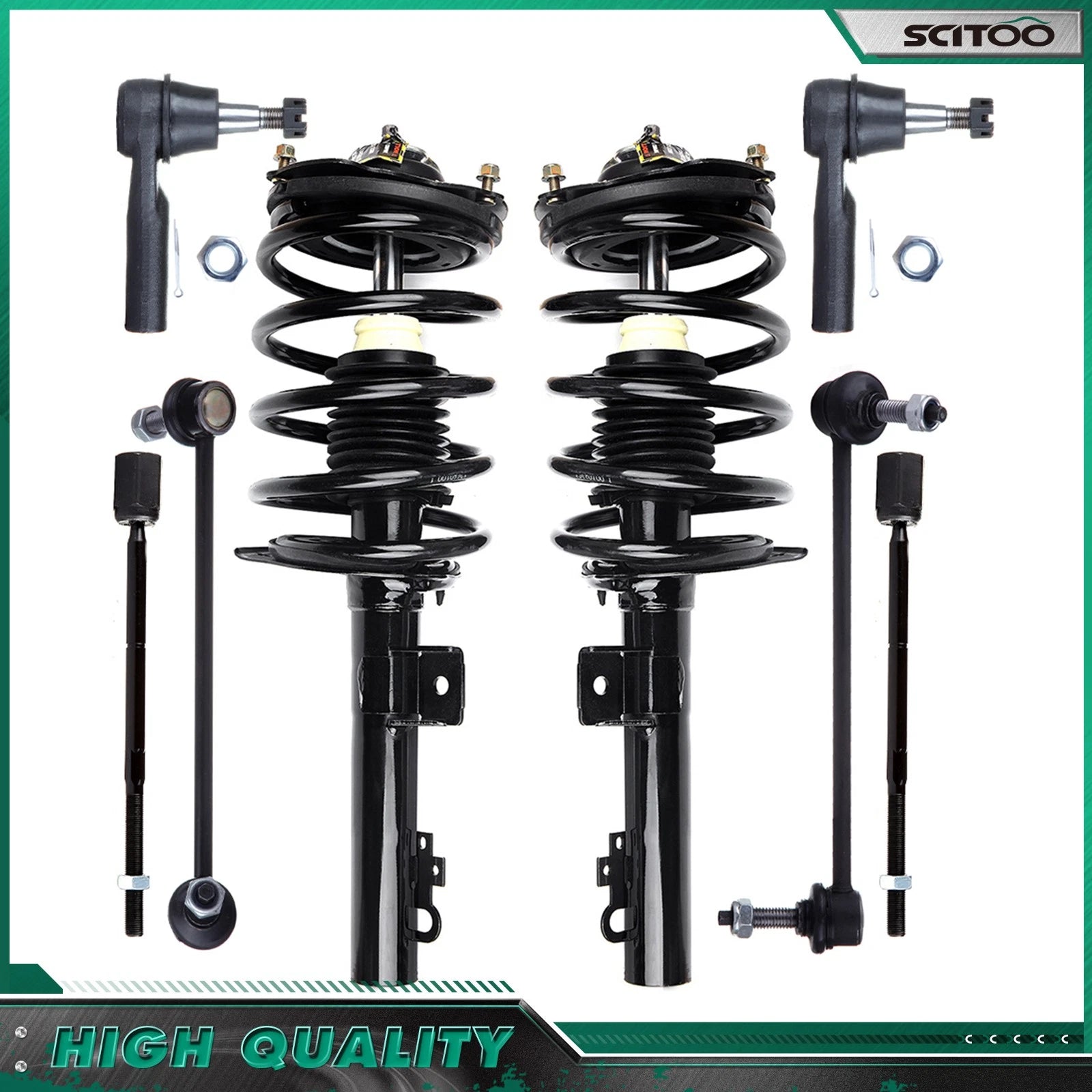 Set of 4 Front Struts, Sway Bar Links, Tie Rods for Ford Taurus Mercury Sable (1996–2007)