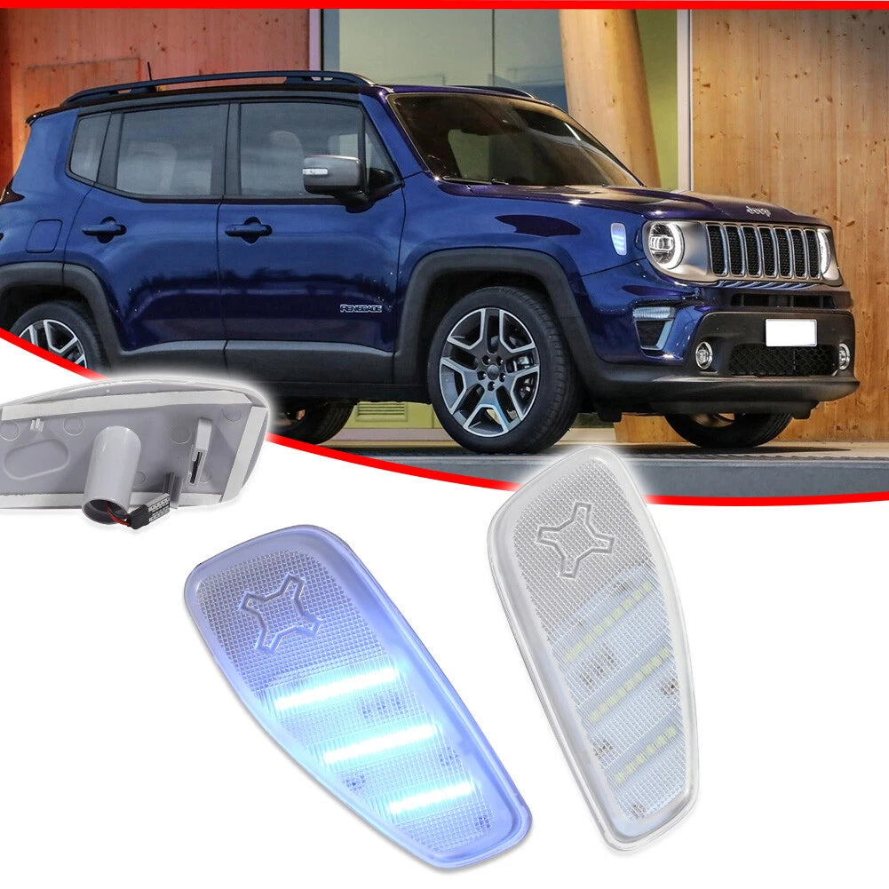 2X Clear Lens Ice Blue LED Side Marker Lights for Jeep Renegade (2015–up)