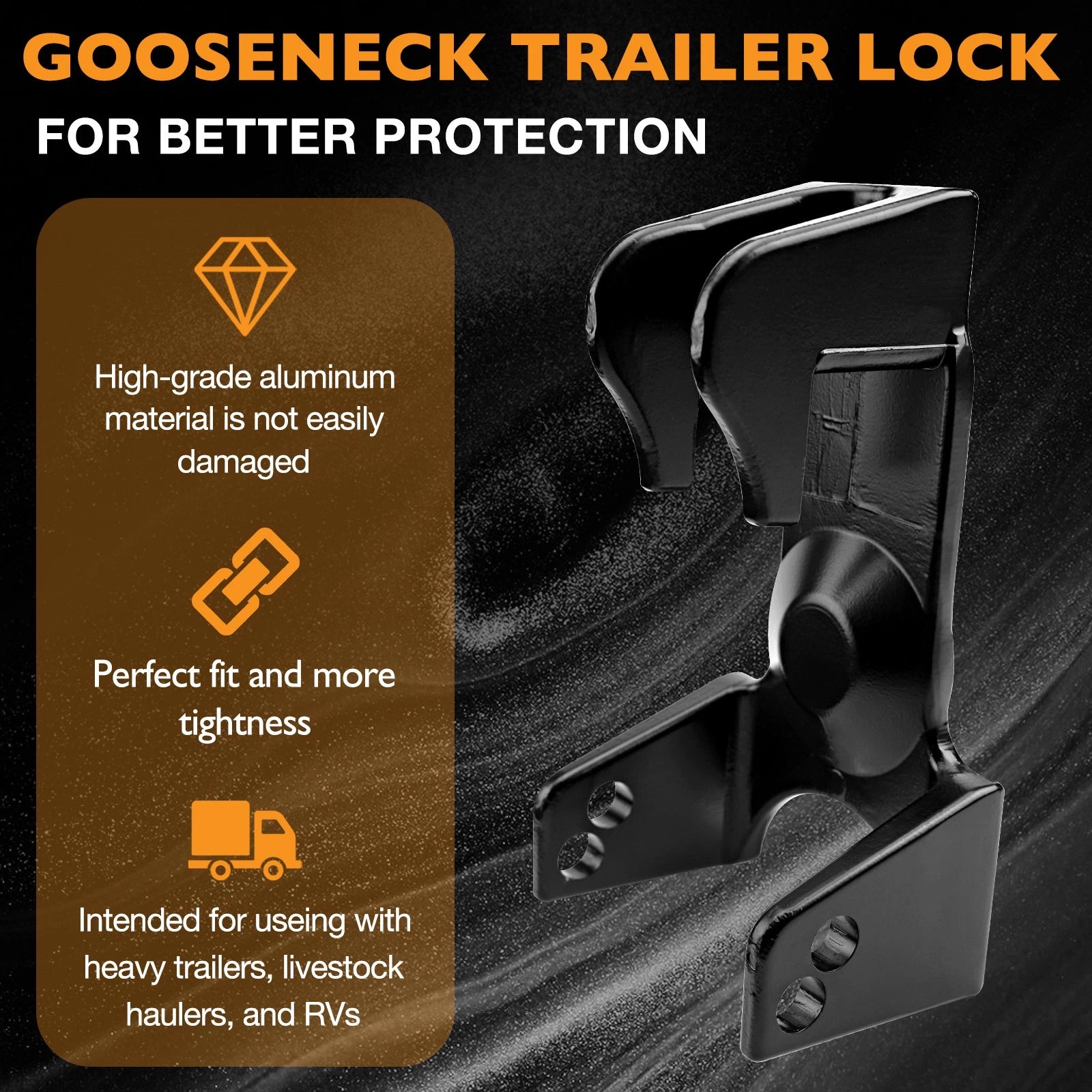 Gooseneck Trailer Hitch Lock for RV Trailers (Heavy Duty, Black)