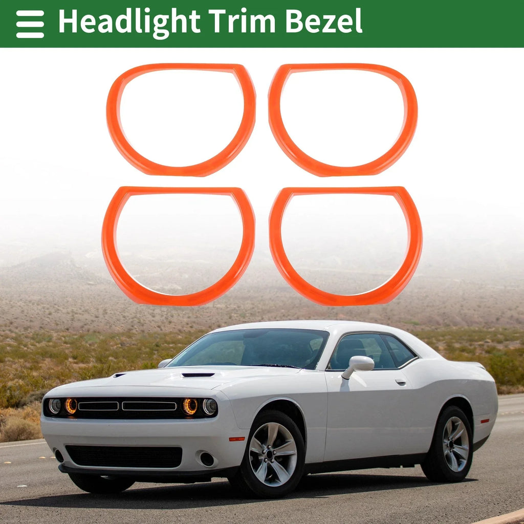 4 x Car Headlight Trim Bezels for Dodge Challenger (2015-2024) Orange