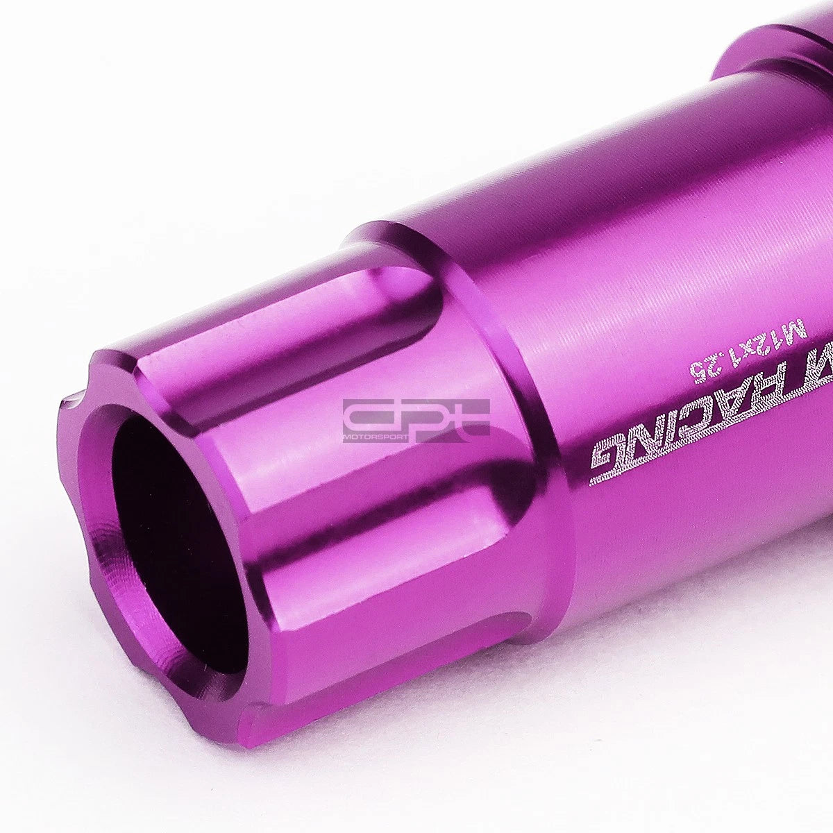 20 PC Open End M12x1.25 50mm Tall Purple Aluminum Lug Nuts + Lock Key for JDM