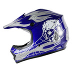 Youth ATV Helmet Goggles Gloves Set for Kids (S, M, L, XL) Blue Skull