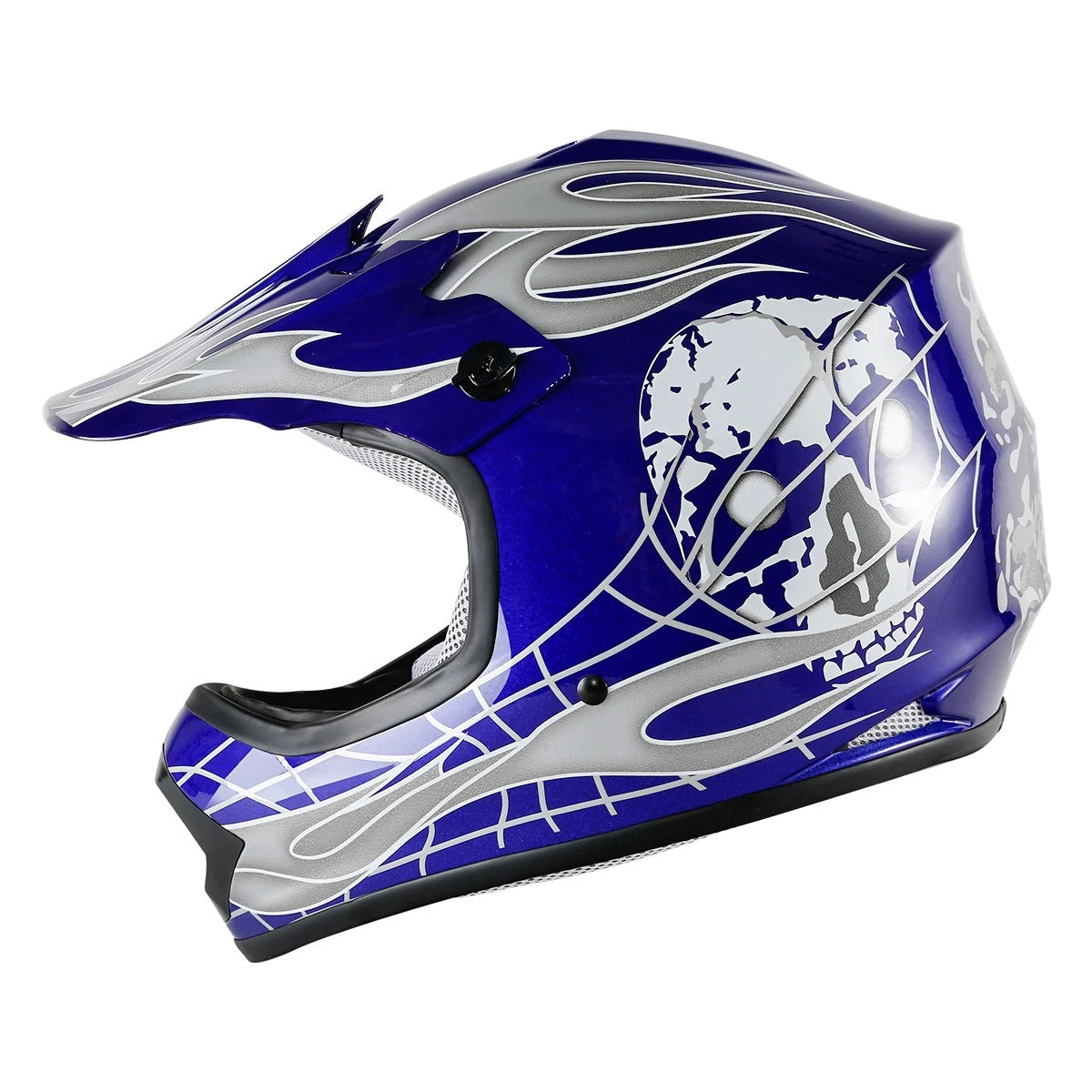 Youth ATV Helmet Goggles Gloves Set for Kids (S, M, L, XL) Blue Skull