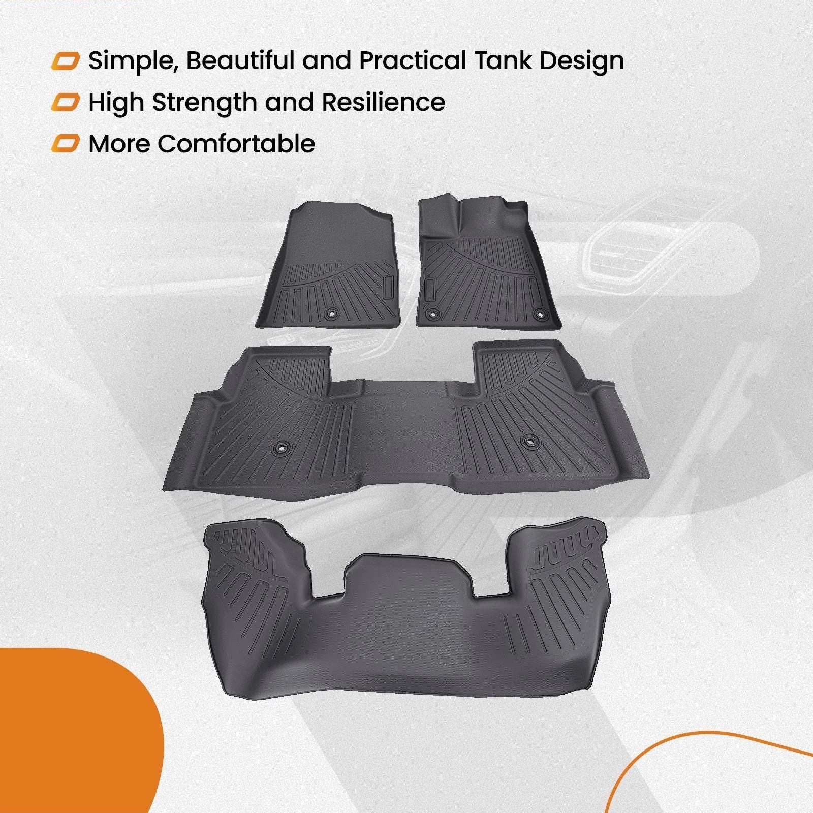3-Row Floor Mats for Honda Pilot (2023–2025) TPE Black Full Set