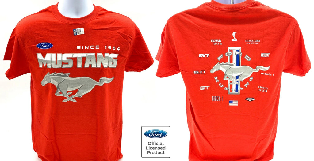 Ford Mustang T-Shirt Red Running Pony Since 1964 for 1965–2024 Models
