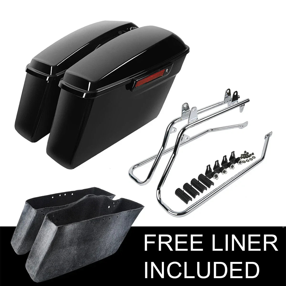 Saddlebags Black Latch Chrome Bracket for Harley Softail (1984 - 2017)