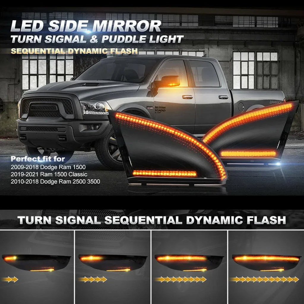Sequential LED Mirror Turn Signal Lamp for Dodge Ram 1500 2500 (2009–2018)