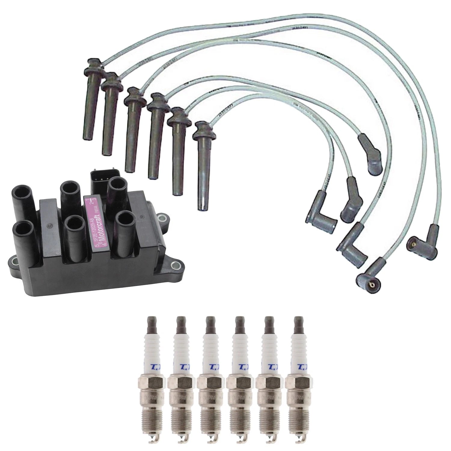 Hitachi Ignition Coil & Denso 6 Platinum TT Spark Plug Wire Set for Sable V6 (1996–2005)