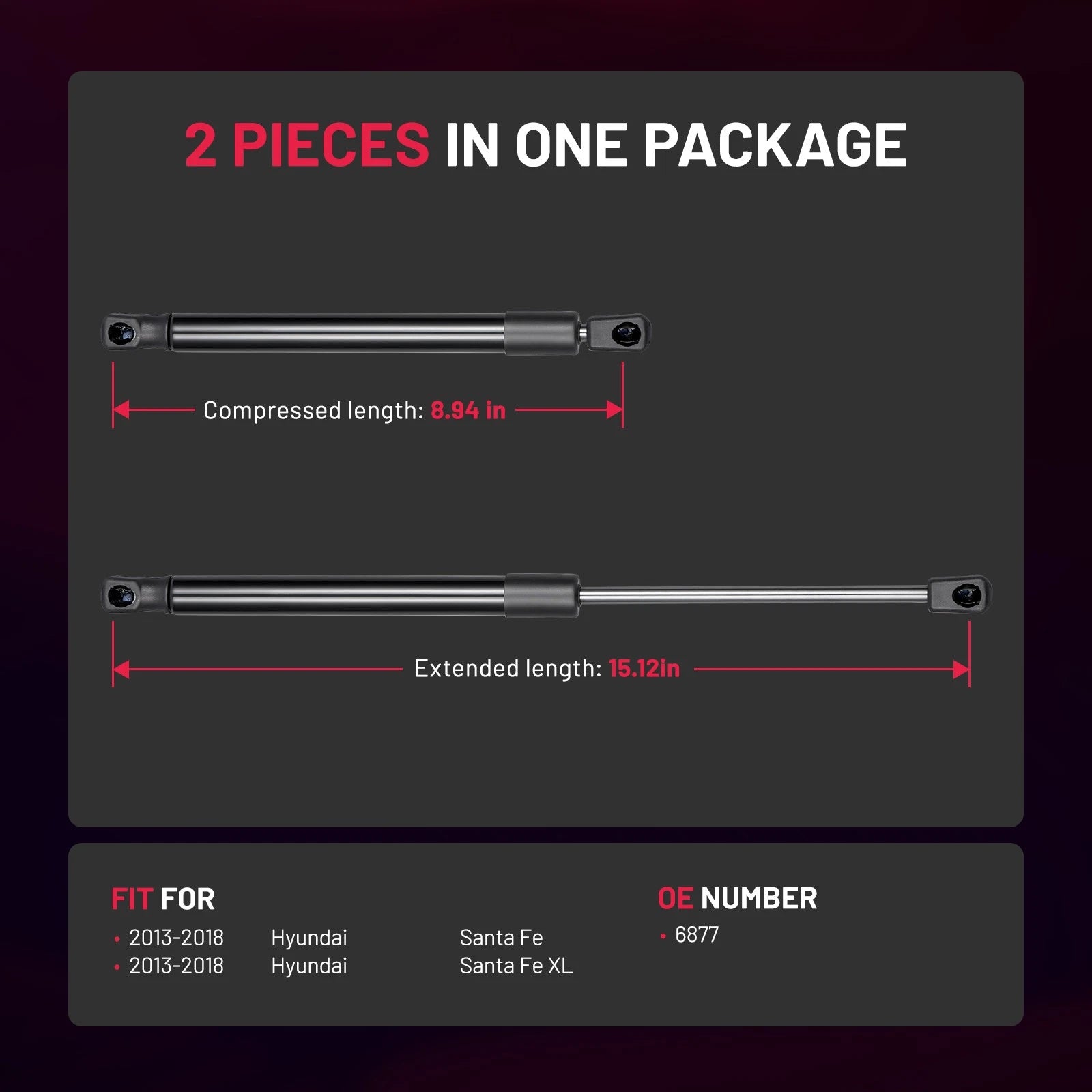 2PCS Front Hood Lift Supports Shocks for Hyundai Santa Fe (2013–2018)