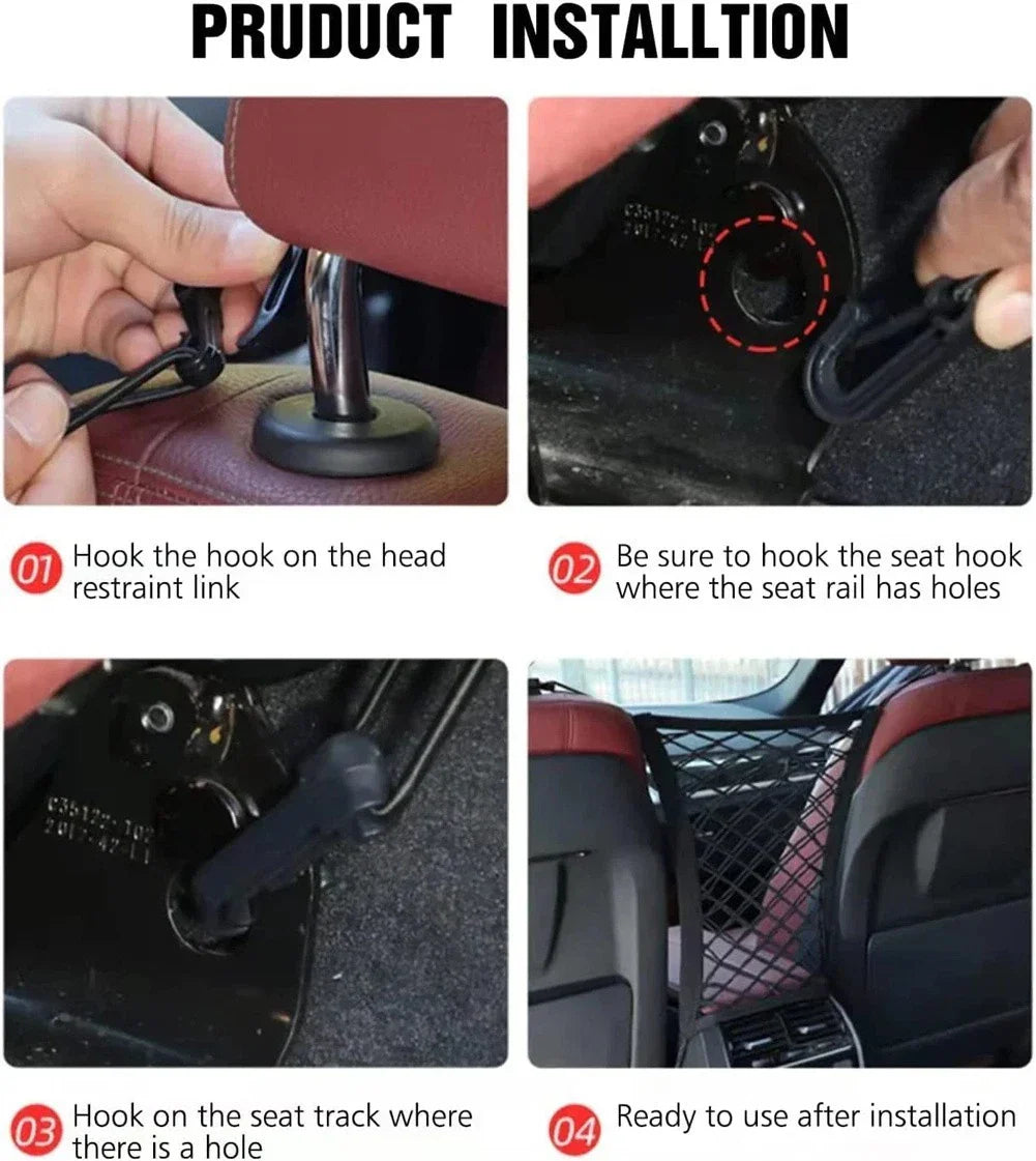 3 Layer Car Storage Net Bag with Hook Mesh Organizer for Front Seat Storage